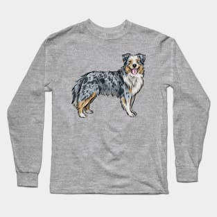 Australian Shepherd Dog Cartoon | Blue Merle | Aussie Long Sleeve T-Shirt
